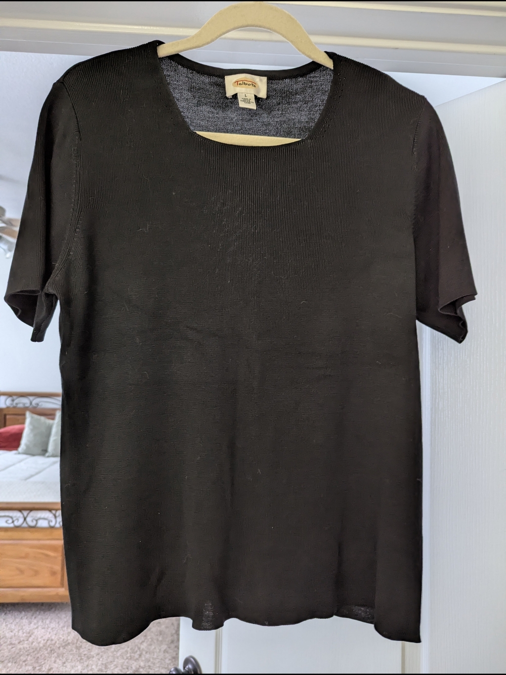 Talbots Black Short Sleeve Ribbed Knit Tee